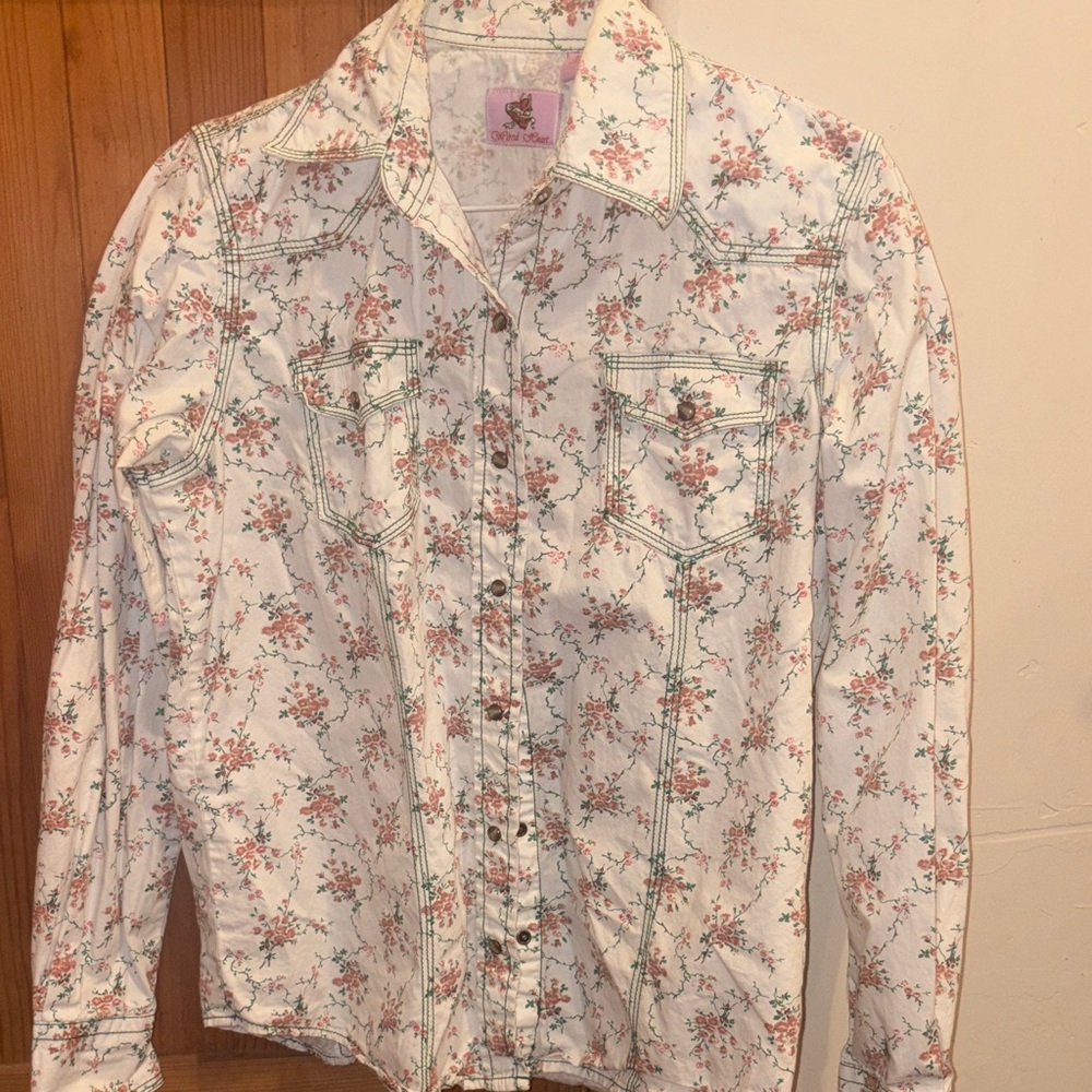 Floral Button Down Shirt - White and Pink